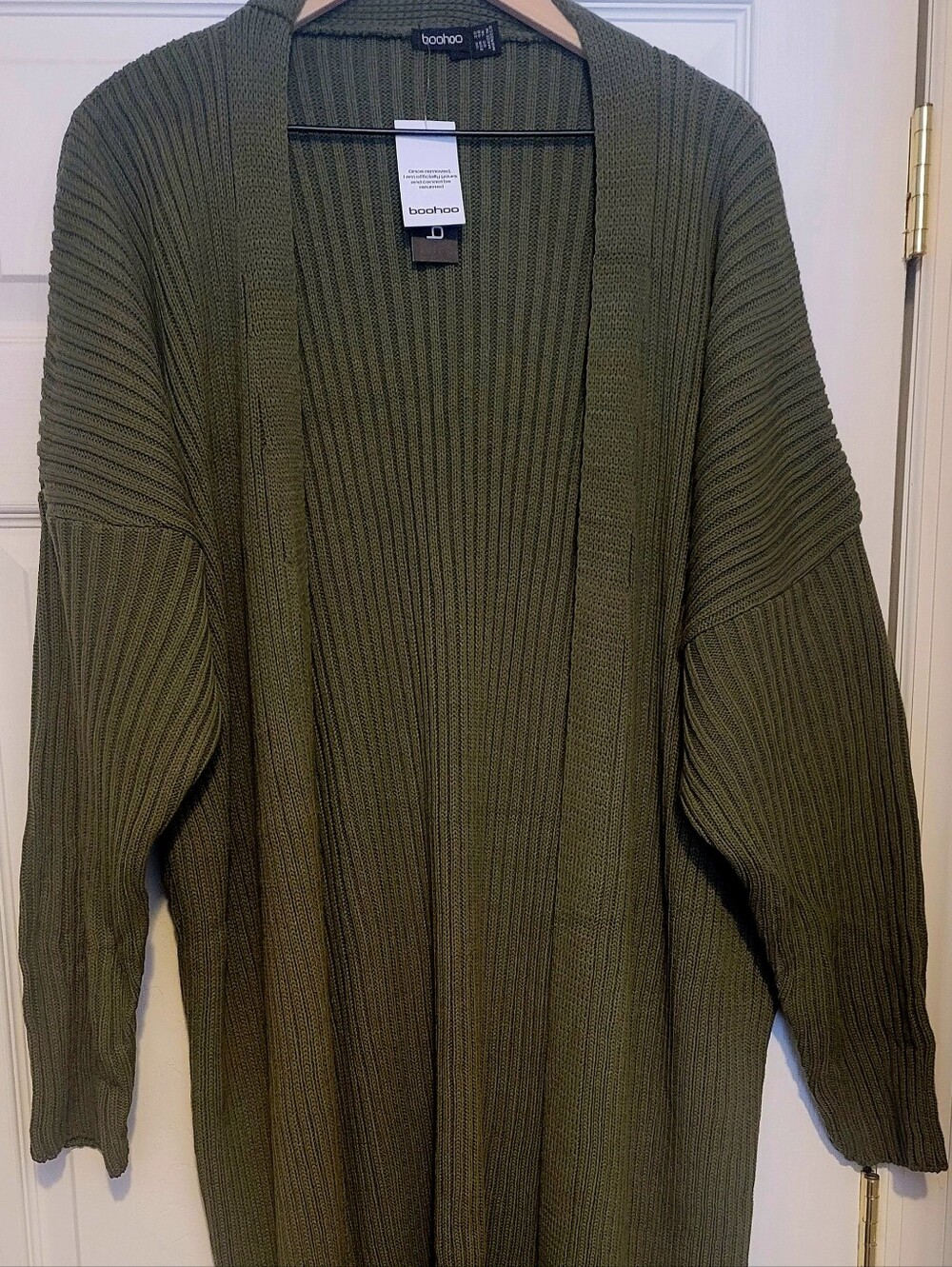 Boohoo Women's Olive Ribbed Long Cardigan
